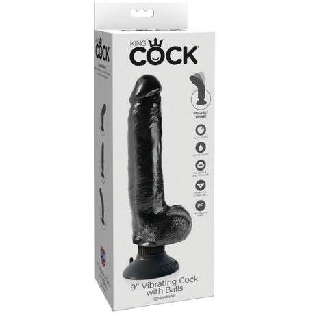 Realistischer Vibro-Dildo mit Hoden Schwarz 23 cm