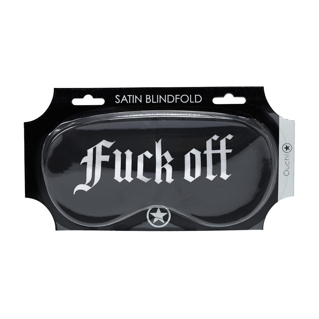 Augenbinde Ouch aus Satin mit Fuck Off-Aufdruck Schwarz 20,5 cm – Ansicht 2