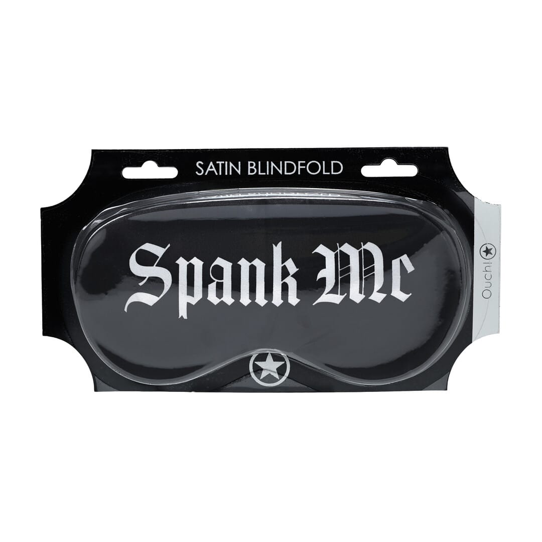 Augenbinde Ouch aus Satin mit Spank Me-Aufdruck Schwarz 20,5 cm – Ansicht 2