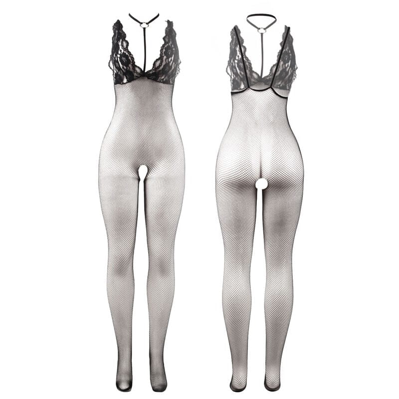 Schwarz Transparenter Netz-Bodystocking mit Schrittfreiem Unterteil Einheitsgröße – Ansicht 3
