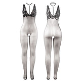 Schwarz Transparenter Netz-Bodystocking mit Schrittfreiem Unterteil Einheitsgröße – Ansicht 3
