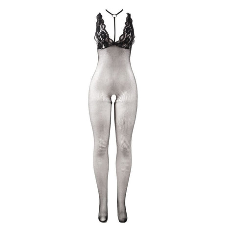Schwarz Transparenter Netz-Bodystocking mit Schrittfreiem Unterteil Einheitsgröße