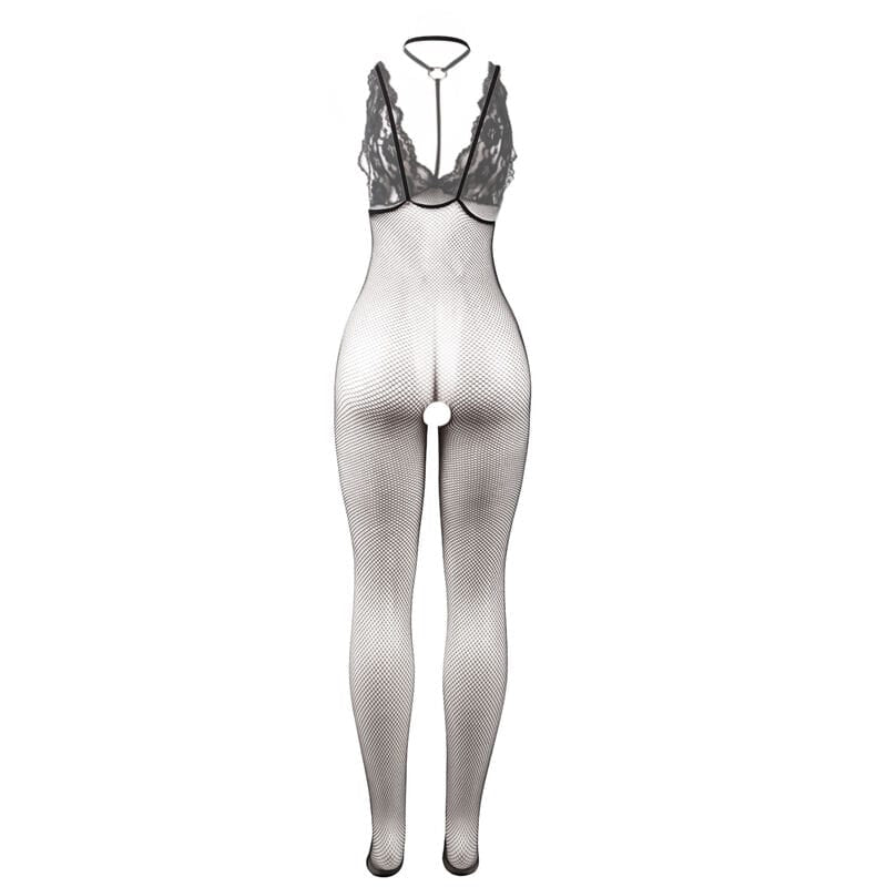 Schwarz Transparenter Netz-Bodystocking mit Schrittfreiem Unterteil Einheitsgröße – Ansicht 6