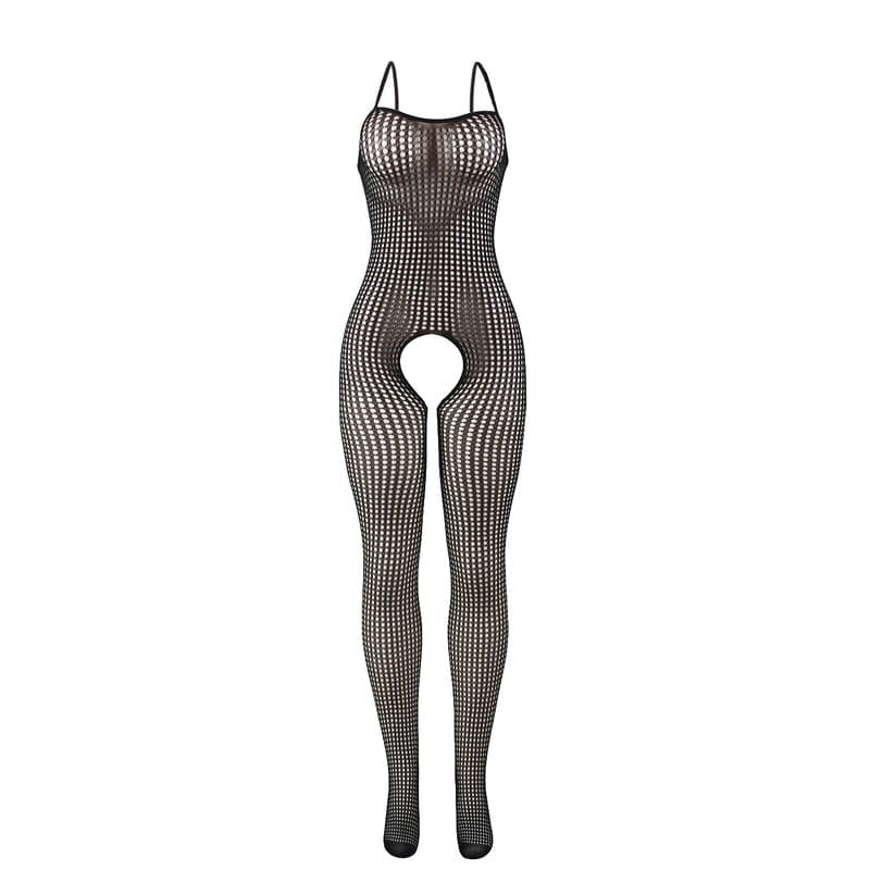Schwarzer Elastischer Netz-Bodystocking mit Schrittfreiem Unterteil Einheitsgröße – Ansicht 4
