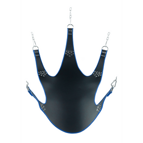Sexschaukel Leder mit blauer Paspel und 5 Punkten Schwarz 113 cm