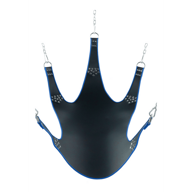 Sexschaukel Leder mit blauer Paspel und 5 Punkten Schwarz 113 cm