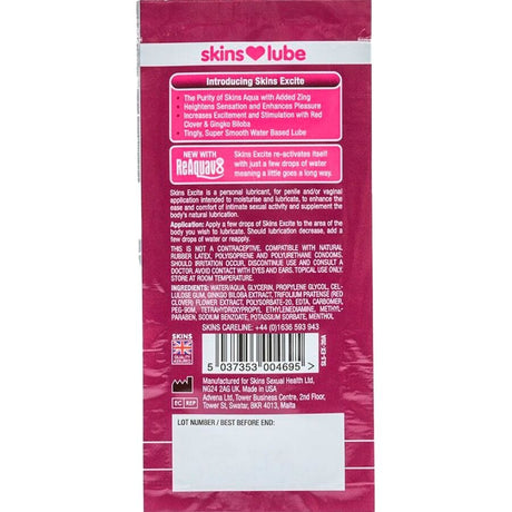 Skins - Excite Gleitmittel auf Wasserbasis, Einzeldosis 5 ml