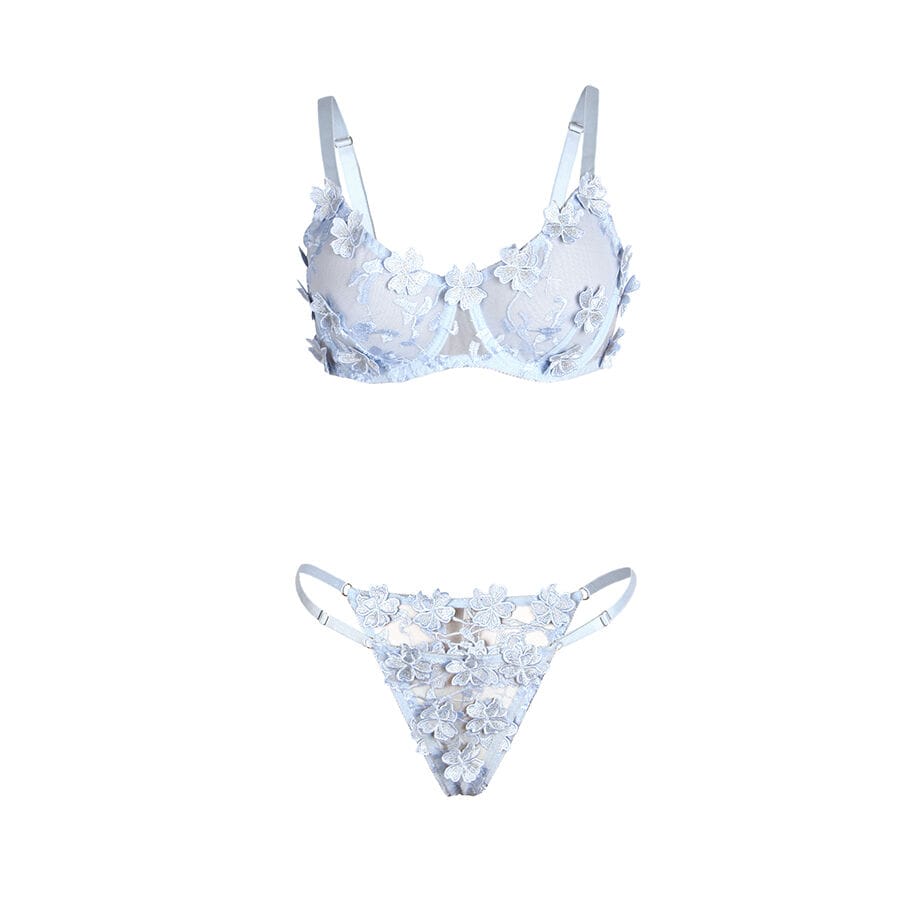 Slip BH- und Slip-Set mit Blumenstickerei Himmelblau L/XL