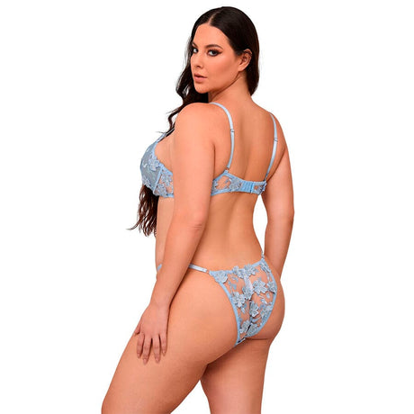 Slip BH- und Slip-Set mit Blumenstickerei Himmelblau L/XL