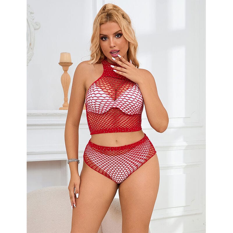 Slip Netz-Set mit rosa Strasssteinen Eine