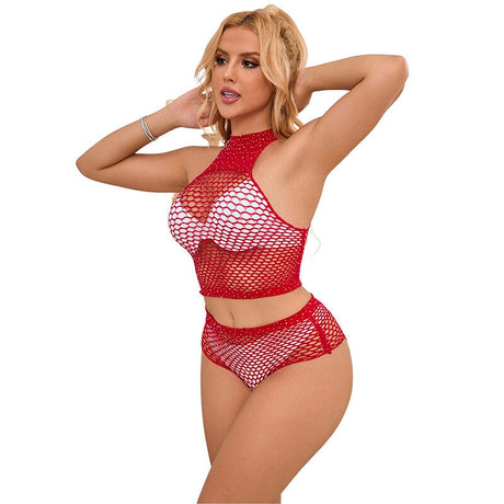 Slip Netz-Set mit rosa Strasssteinen Eine