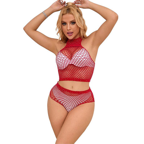 Slip Netz-Set mit rosa Strasssteinen Eine