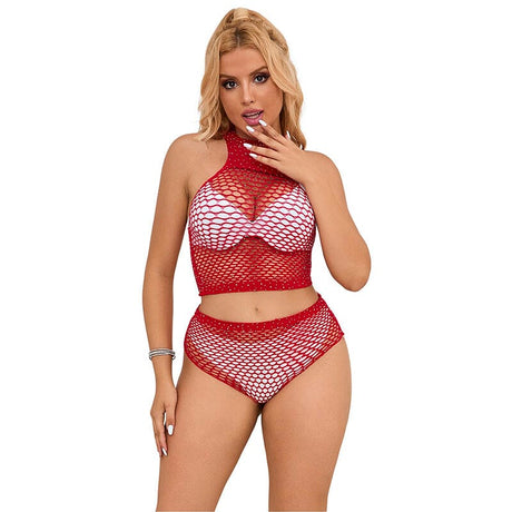Slip Netz-Set mit rosa Strasssteinen Eine