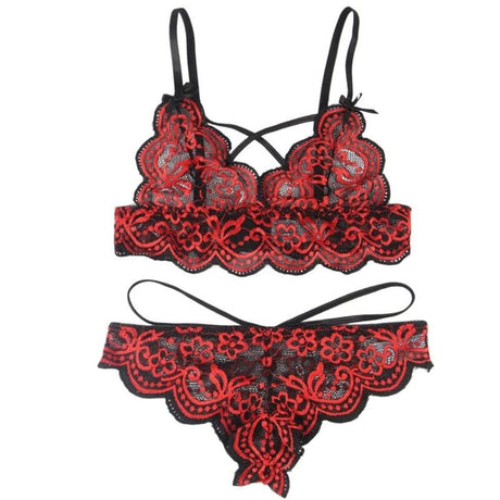 Slip Zweiteiliges Set Spitzenoberteil und Höschen S/M