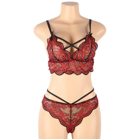 Slip Zweiteiliges Set Spitzenoberteil und Höschen S/M