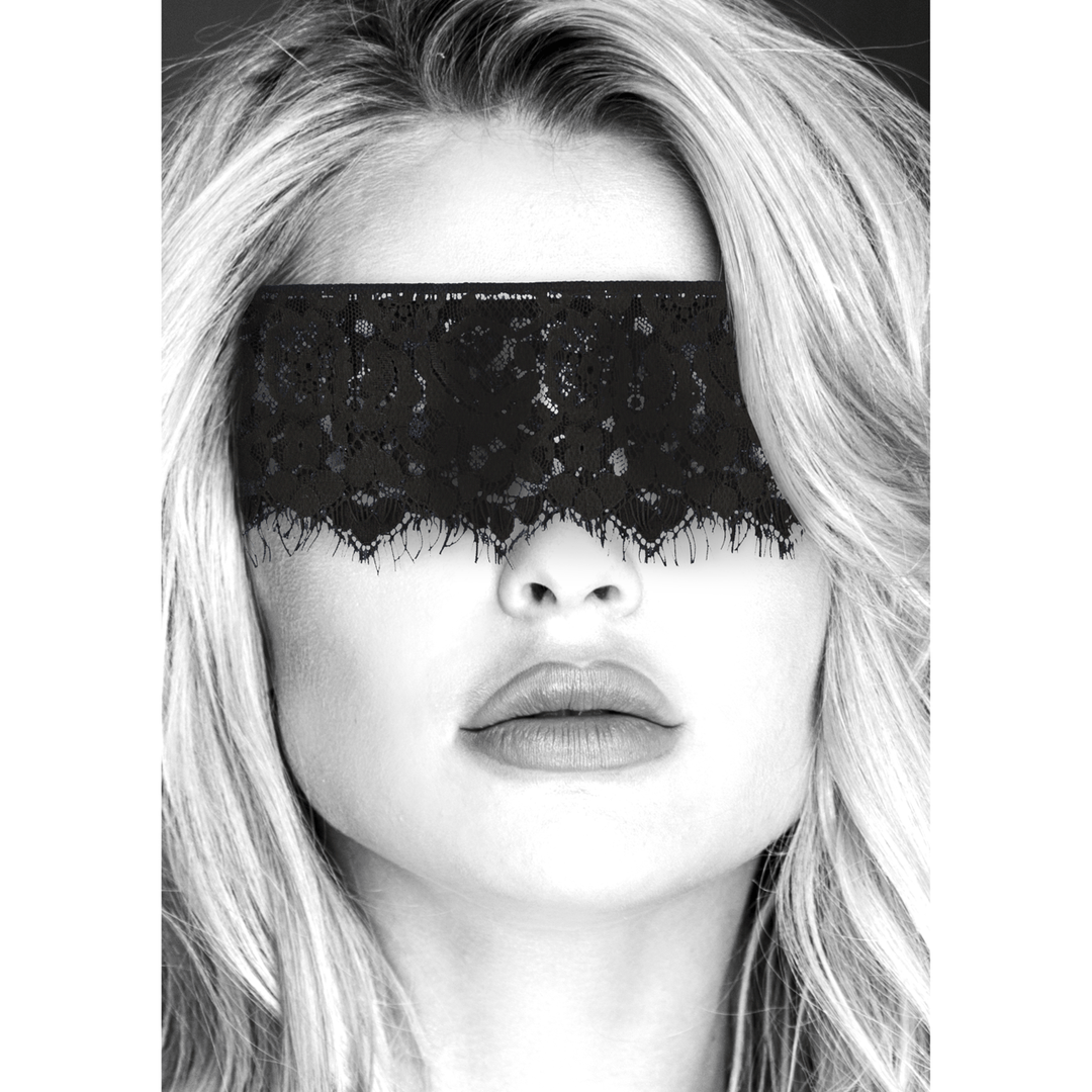 Augenmaske Ouch Black and White als Spitzenband Schwarz 95 cm