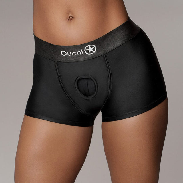 Strap-on-Boxershorts Ouch mit Bullet und zwei Ringen Schwarz