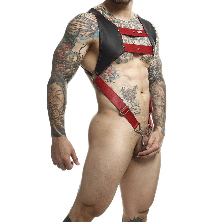 Strap-on Dungeon Harness mit Rotem Cockring Einheitsgröße – Ansicht 3