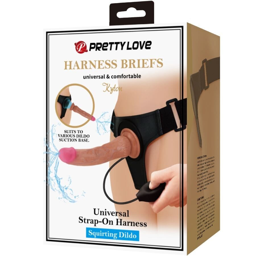 Strap-on Kyton Universal Harness Slip mit Squirting Mulato Braun 19 cm