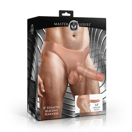 Strap-on Master Series Stealth Slip mit hohlem Schaft Silikon Natur 20,3 cm – Ansicht 2