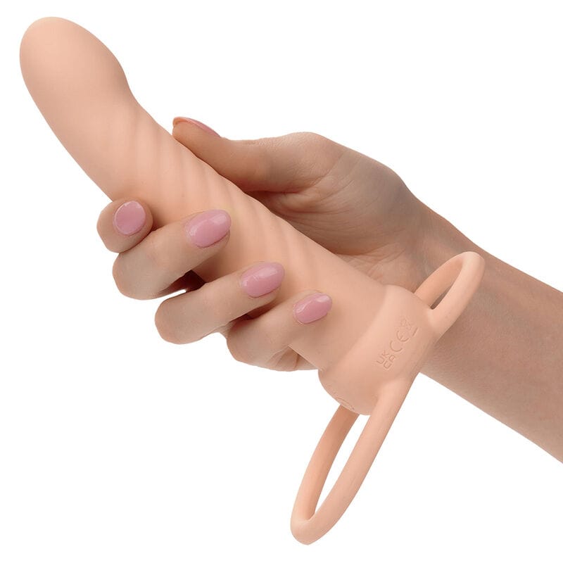 Strap-on Maxx Ribbed Dual Penetrator 10 Vibrationen Fleisch Hautfarbe