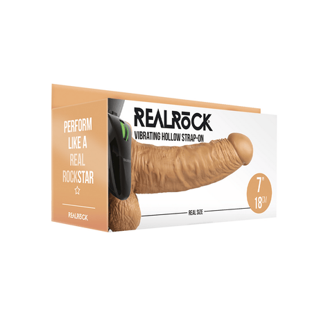 Strap-on RealRock Hollow mit Hoden und Vibration PVC Hellbraun 18 x Ø 4,7 cm – Ansicht 2