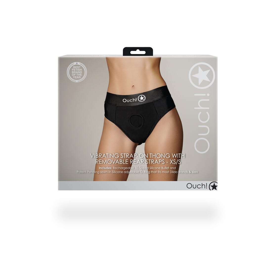 Strap-on-Tanga Ouch mit abnehmbaren Körperriemen Schwarz – Ansicht 17