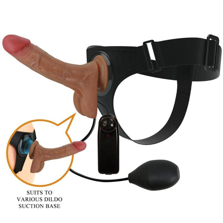 Strap-on Universal Harness Slip mit Vibrierendem und Squirting- Mulato Braun 15,5 cm