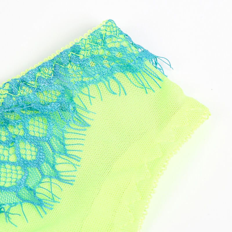 Strapsset BH-Set mit Spitze und Strumpfband Blau/Grün L/XL