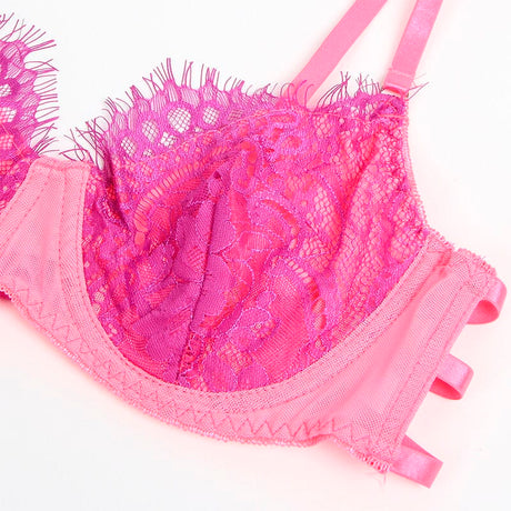 Strapsset BH-Set mit Spitze und Strumpfbändern Rosa/Lila S/M
