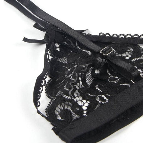 Strapsset Dreiteiliges Set BH + Strumpfgürtel + String S/M Schwarz – Ansicht 3