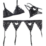 Strapsset Dreiteiliges Set BH + Strumpfgürtel + String S/M Schwarz – Ansicht 8