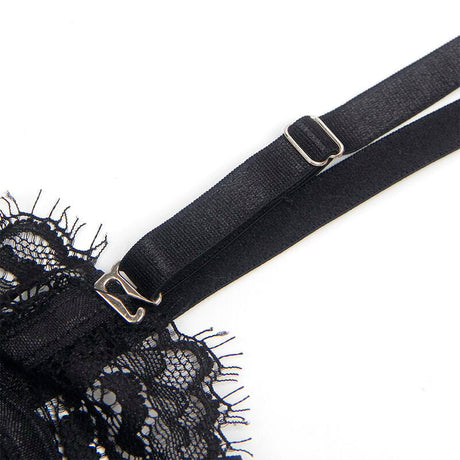 Strapsset Spitzen-Bodysuit mit Schleifen und Strapsen Schwarz S/M