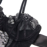 Strapsset Spitzen-Bodysuit mit Schleifen und Strapsen Schwarz S/M
