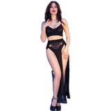 String Schwarzer Top-Rock und Tanga mit Goldenen Ketten XL