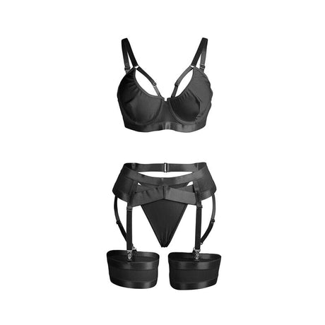 Strumpfband 955236 Schwarzer Bondage-Bh mit Strumpfband-Set S/M