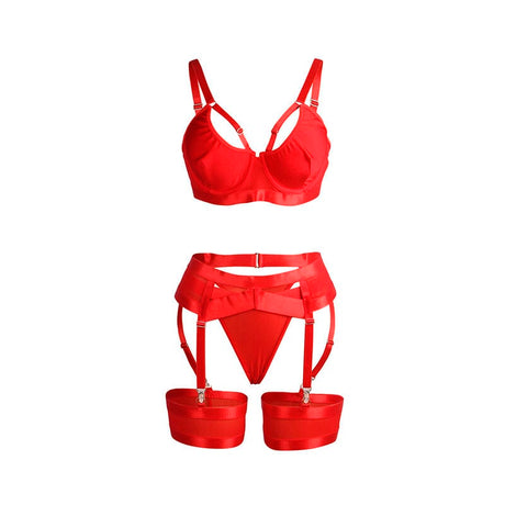 Strumpfband 955250 Roter Bondage-Bh mit Strumpfband-Set S/M