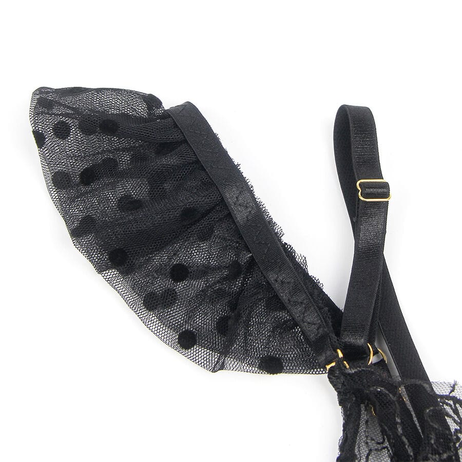 Strumpfband Spitzen-BH und Strumpfband-Set Schwarz L/XL