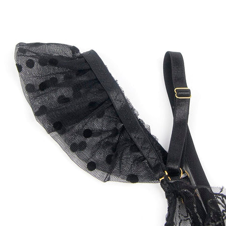 Strumpfband Spitzen-BH und Strumpfband-Set Schwarz L/XL