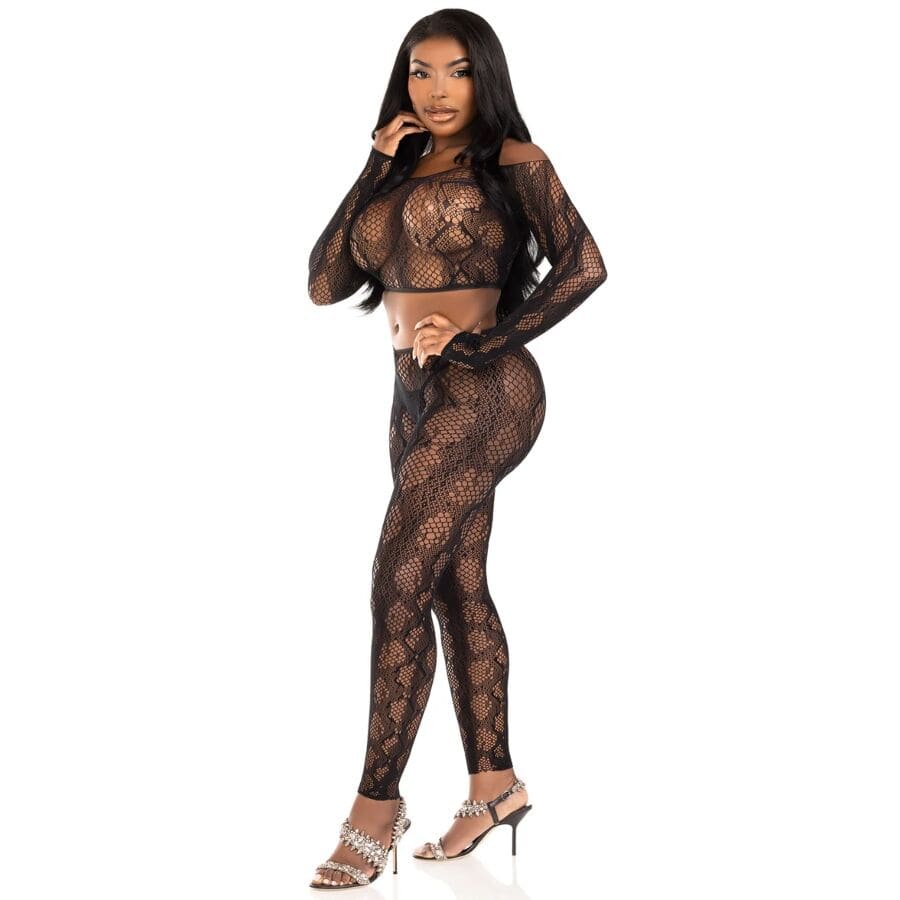Strümpfe Python-Crop-Top & fußlose Strumpfhose Schwarz Einheitsgröße – Ansicht 3