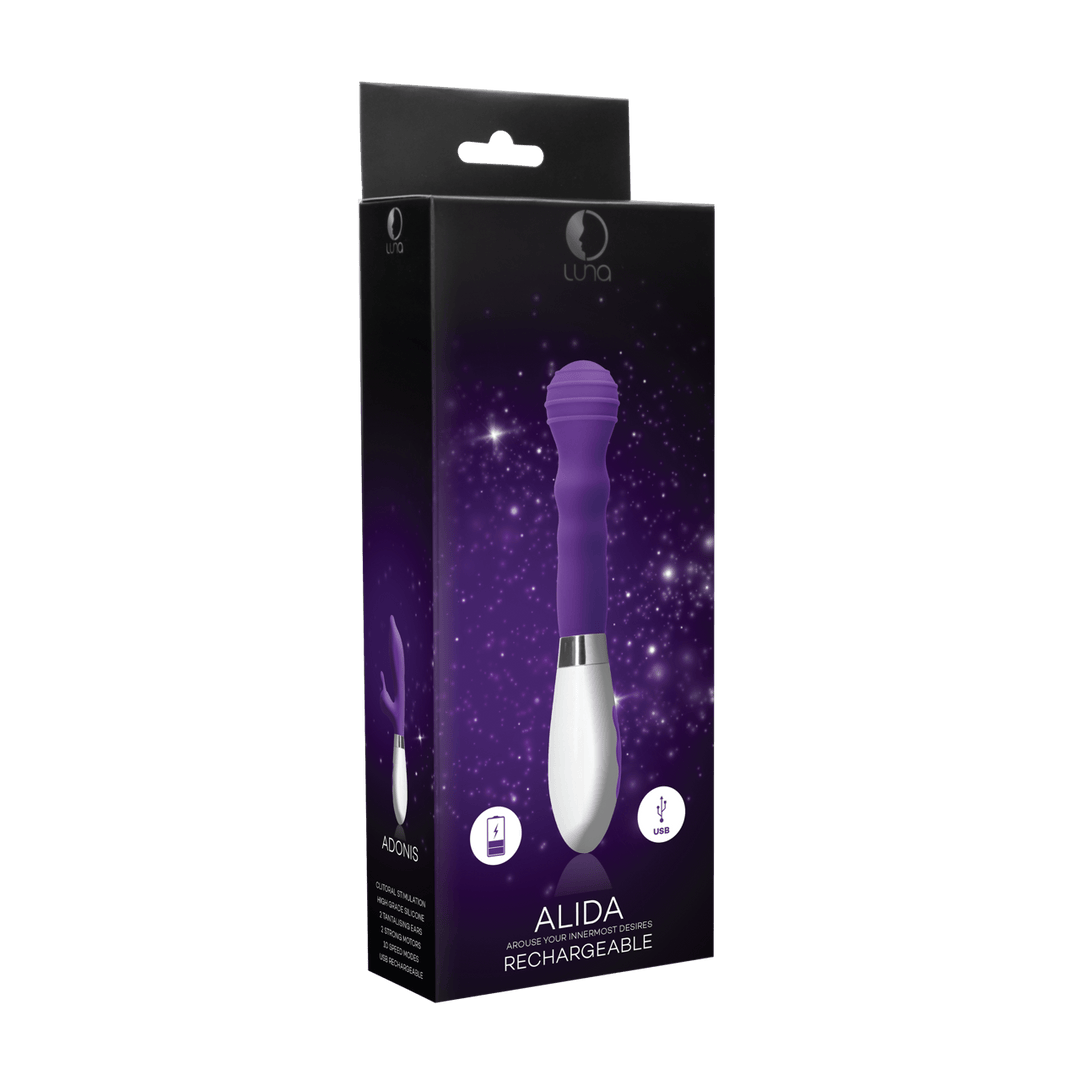Vibrator Alida gerippt mit Akku Violett 21,1 x 3,6 cm – Ansicht 2