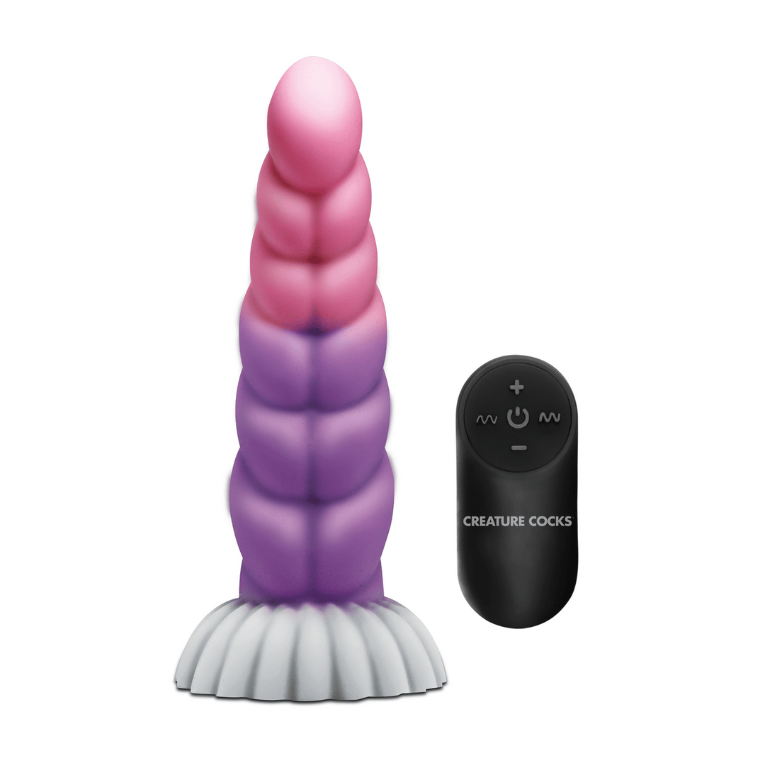 Vibrator Creature Cocks Cloud Rider Einhorn mit Fernbedienung Silikon Pink und Violett 19 x Ø 4,3 cm