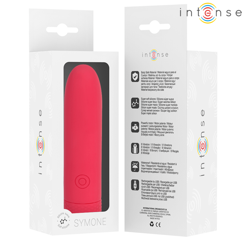 Vibrator Symone USB wiederaufladbarer vibrierender Bullet 8 Vibrationen Rot 10 x 2,2 cm – Ansicht 7