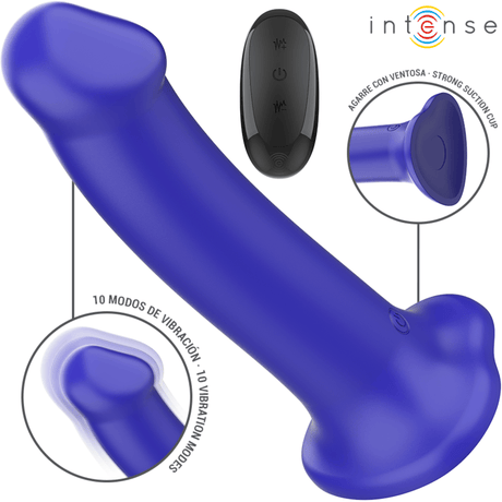 Vibrator Victoria mit Saugnapf 10 Vibrationen Dunkelblau Fernbedienung 19,5 x 3,9 cm