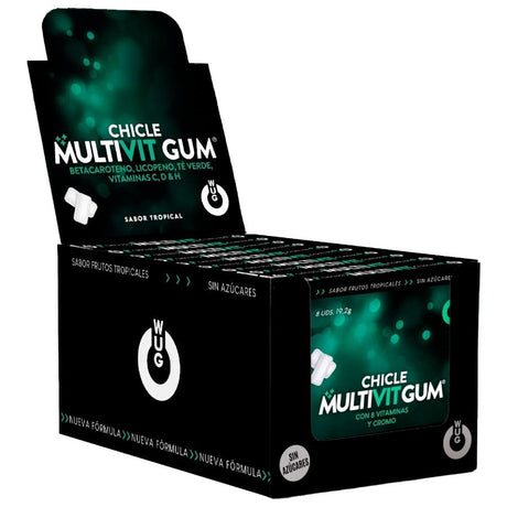 Wug Gum - Multivit C, H, D, Beta-Carotin, Lycopin und Grüner Tee | Display 12 x 8 Einheiten