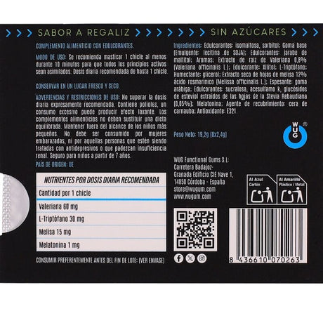 Wug Off – Funktionelles Melatonin & Baldrian – Lakritz – Kaugummi, 8 Stück