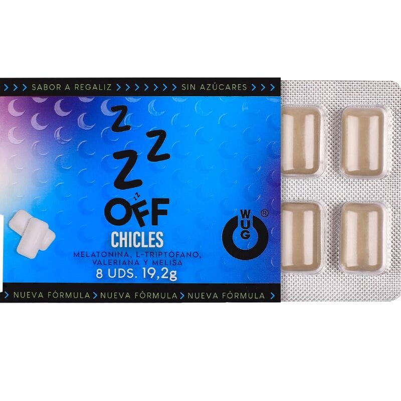 Wug Off – Funktionelles Melatonin & Baldrian – Lakritz – Kaugummi, 8 Stück